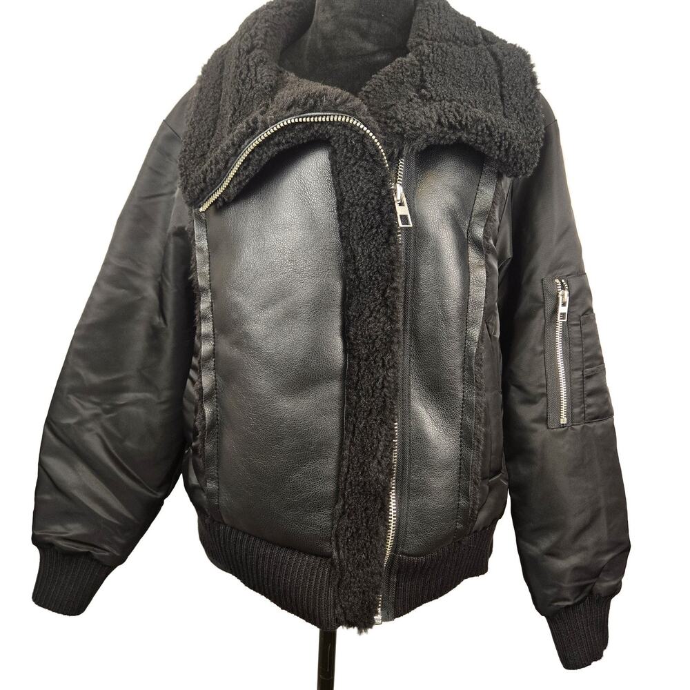 Jason Wu Faux Leather Sherpa Bomber Jacket Women's Black M Biker NEW PUNK GRUNGE